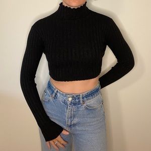 Black Mock Neck Crop Top